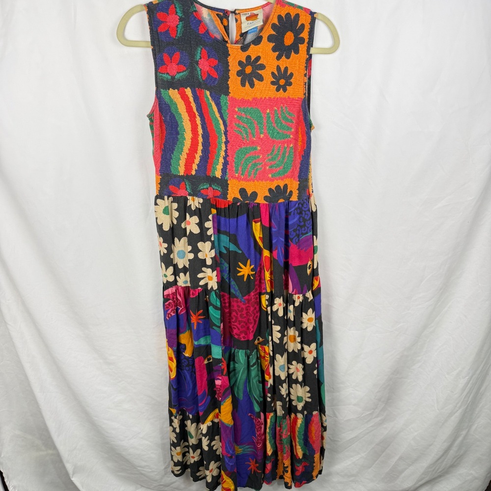 Farm Rio x Anthropologie Pop Patchwork Print A Line Sleeveless Midi Dress Small - Picture 4 of 15